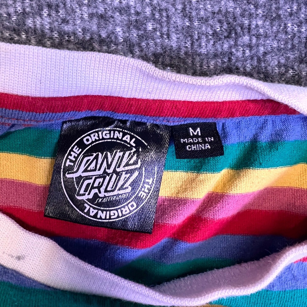 Santa Cruz Striped Shirt Mens Medium Multi-Color Skate Casual Rainbow Logo - Picture 4 of 16